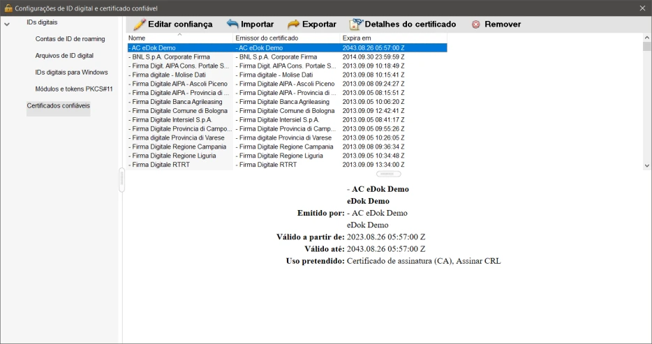Certificado AC eDok Demo Importado