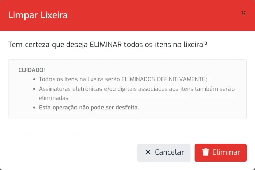 Caixa de Diálogo Limpar Lixeira