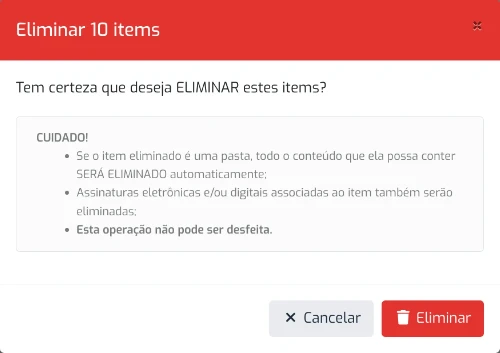 Caixa de Diálogo Eliminar