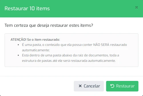 Caixa de Diálogo Restaurar