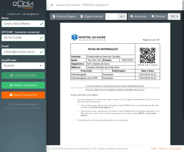 Tela de Assinatura Eletrônica Imediata