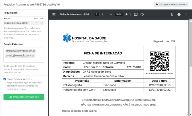 Tela de Requisição de Assinatura Eletrônica