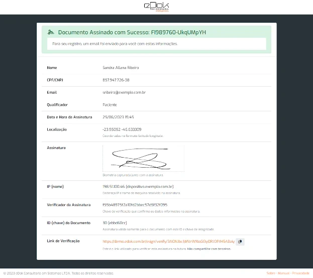 Tela Documento Assinado com Sucesso